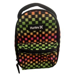 Hurley Neon Checkerboard Insulated Lunch Bag Multicolor Rainbow Zippered Case